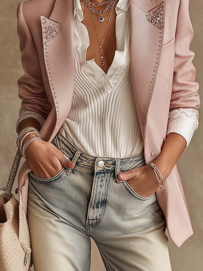 Blazer tailleur rose à ornements