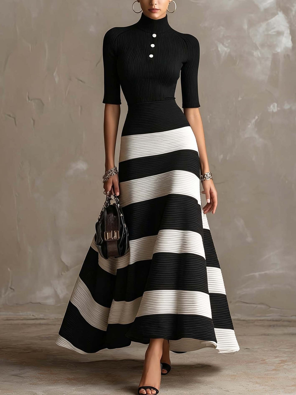 Vestido maxi rayas blanco y negro