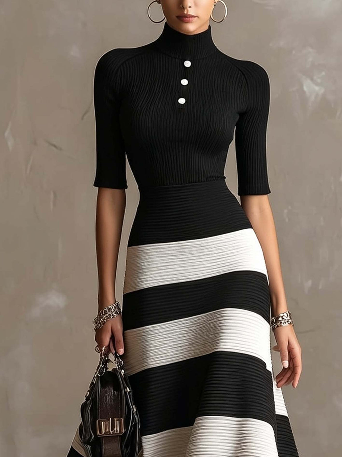 Vestido maxi rayas blanco y negro