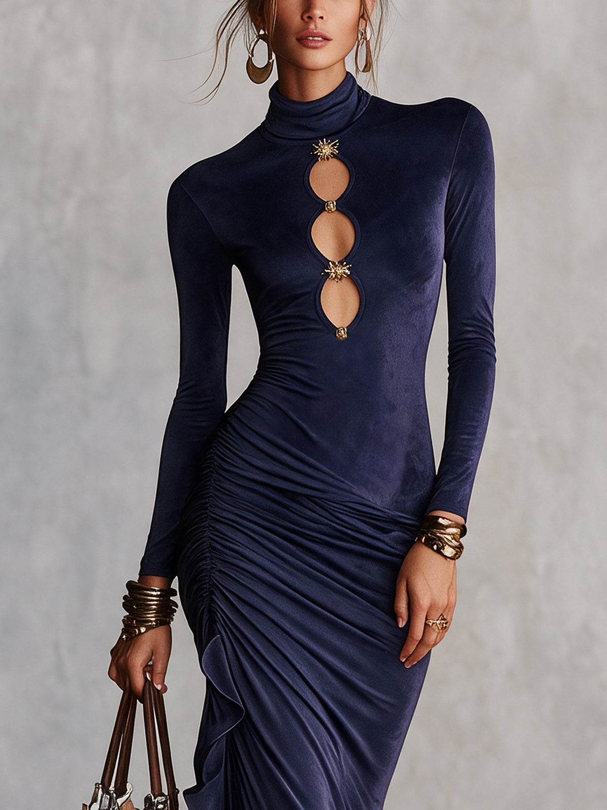 Vestido largo terciopelo azul marino