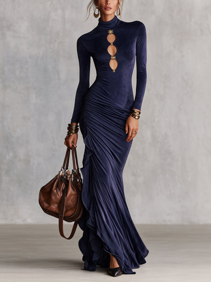 Vestido largo terciopelo azul marino