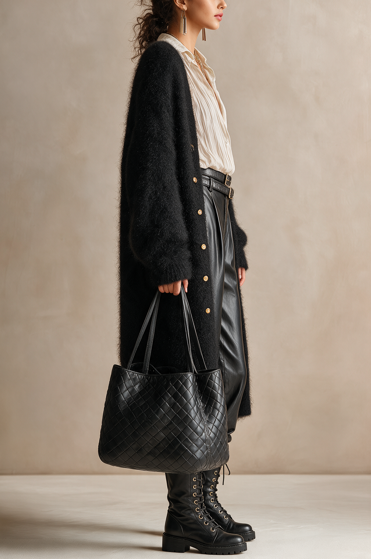 Gilet long noir en mohair