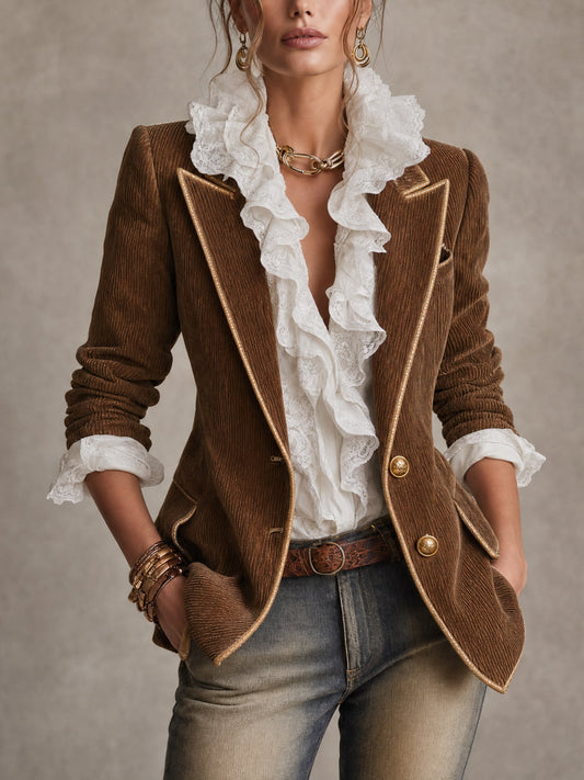 Blazer vintage en velours côtelé marron
