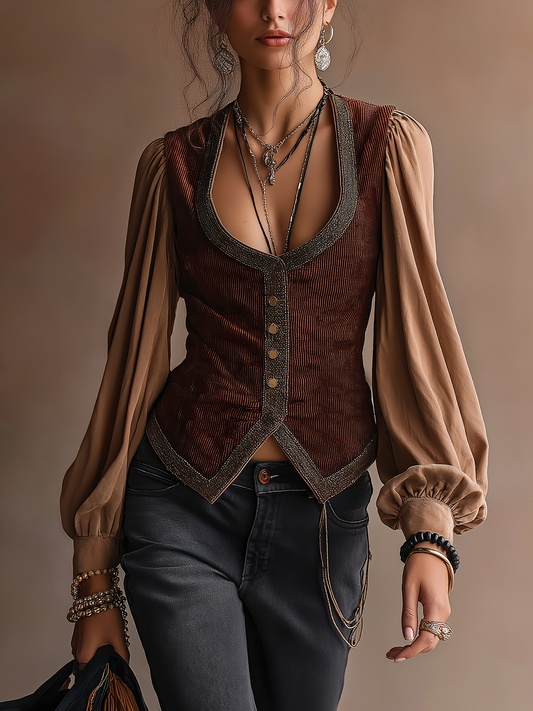 Haut marron gilet bordure contraste