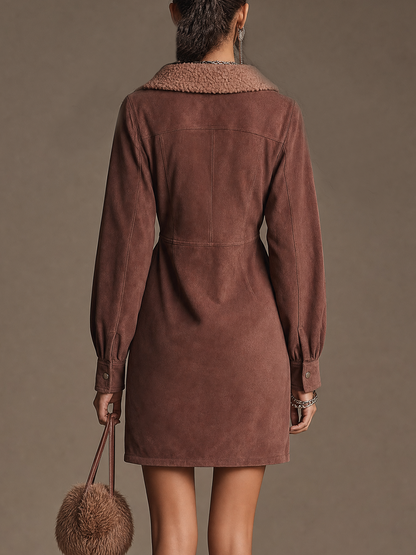 Vestido mini marrón gamuza borreguito