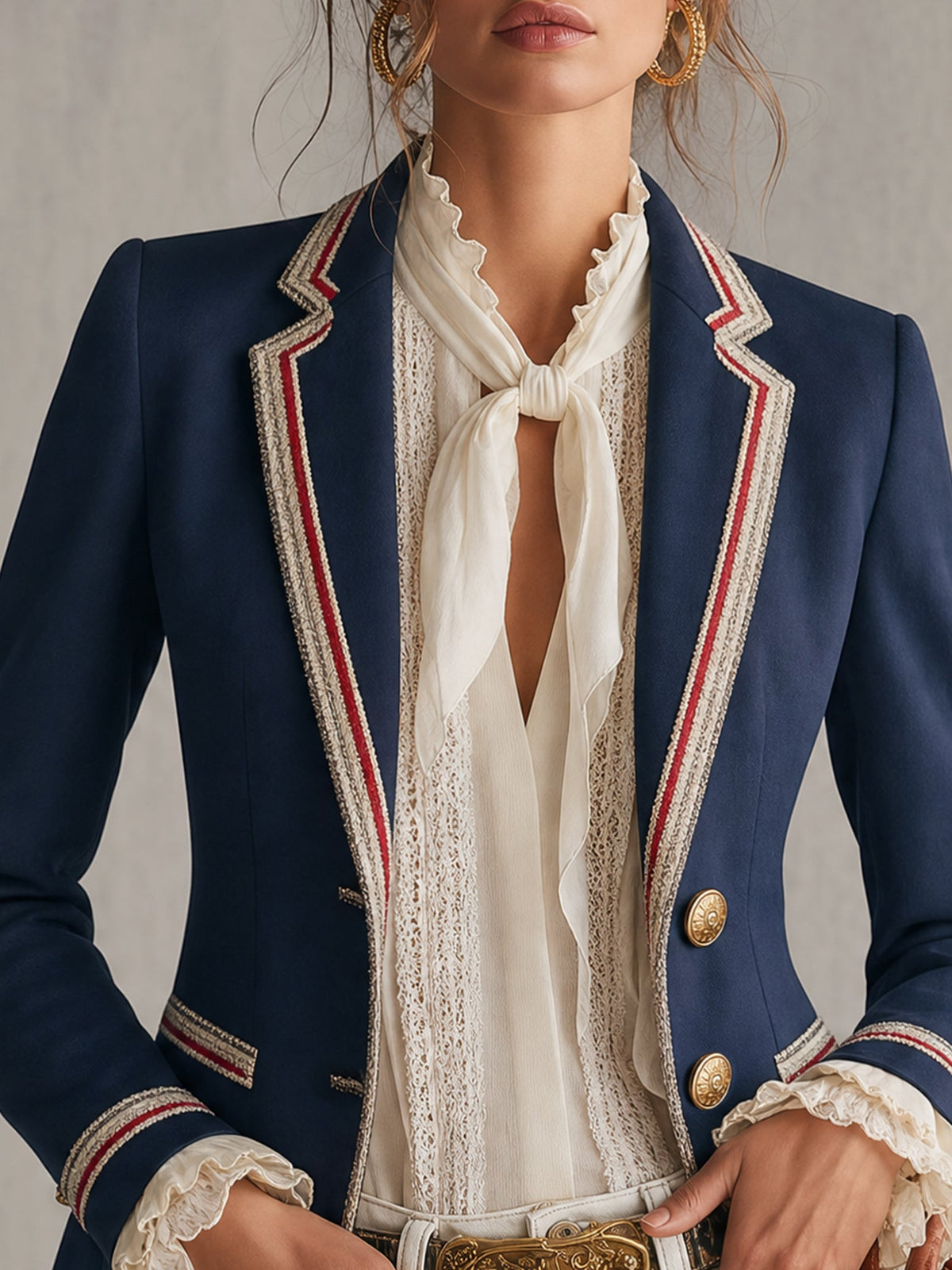 Blazer azul corto con ribete