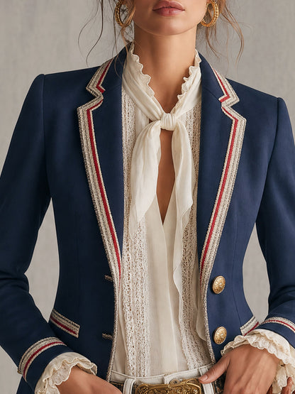 Blazer azul corto con ribete