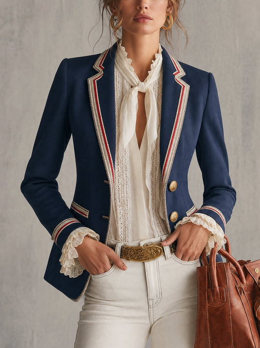 Blazer bleu court avec bordure