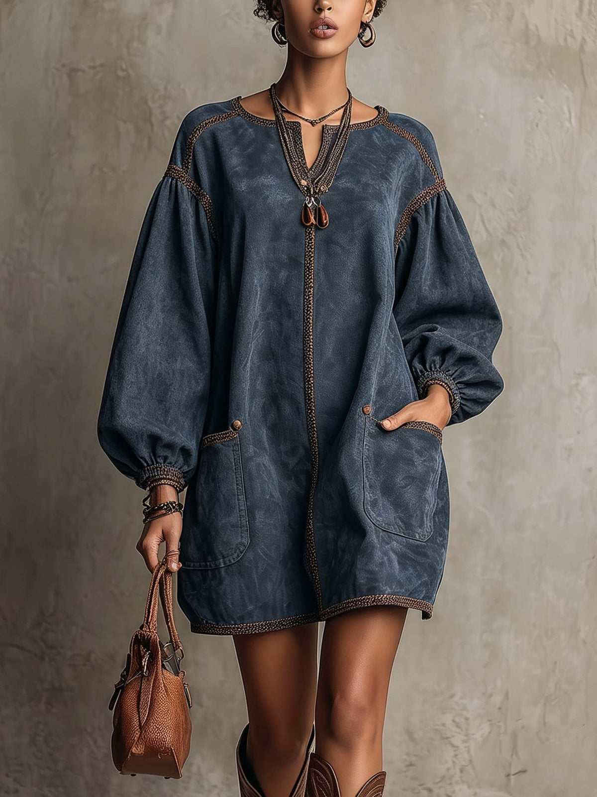 Robe courte en daim bleu poudré