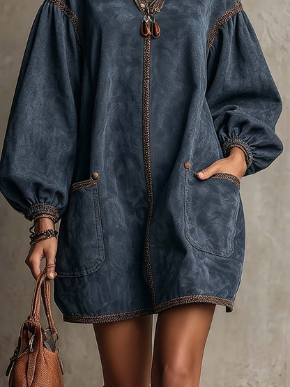 Robe courte en daim bleu poudré