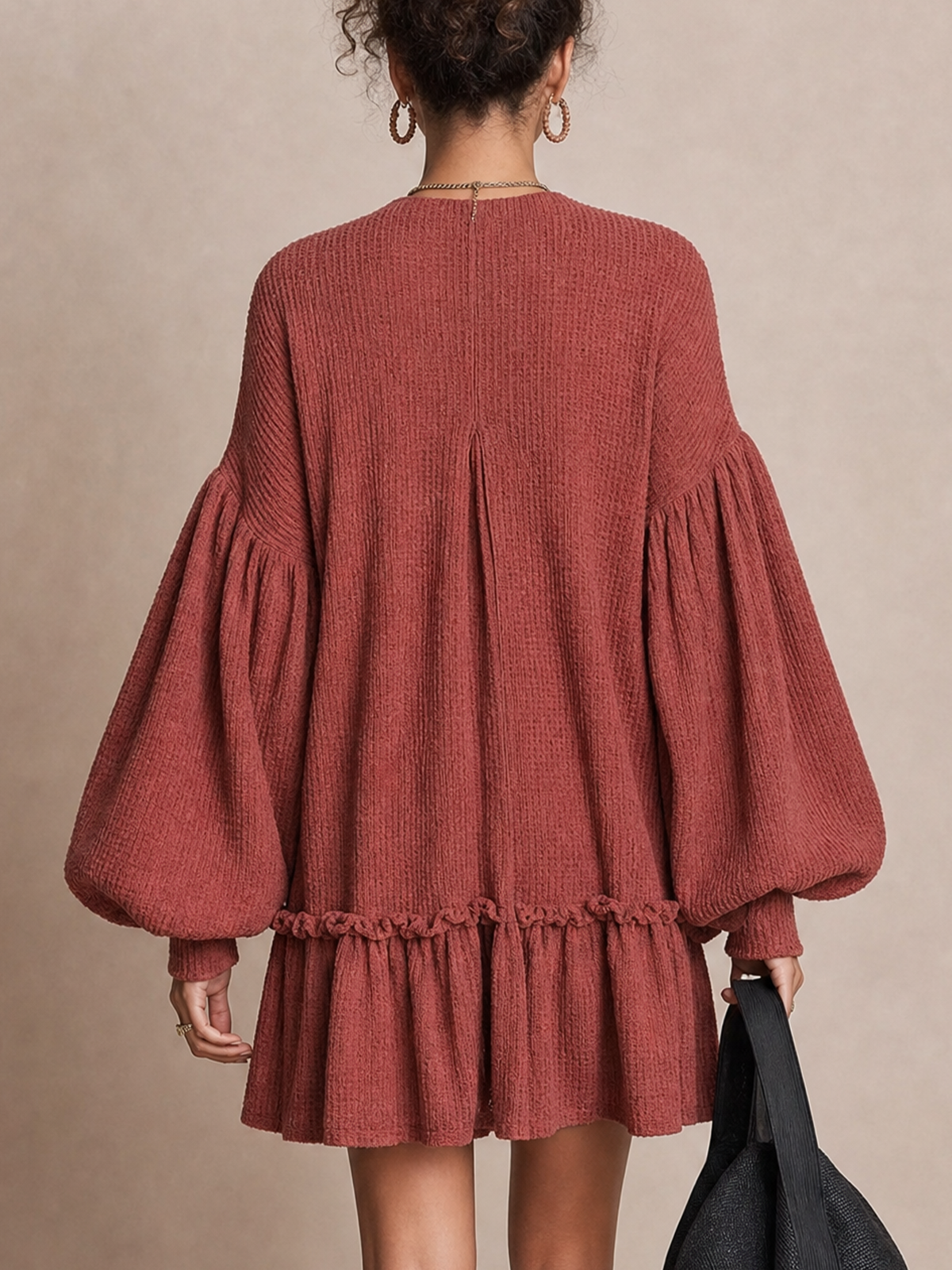 Robe courte gaufrée couleur rouille