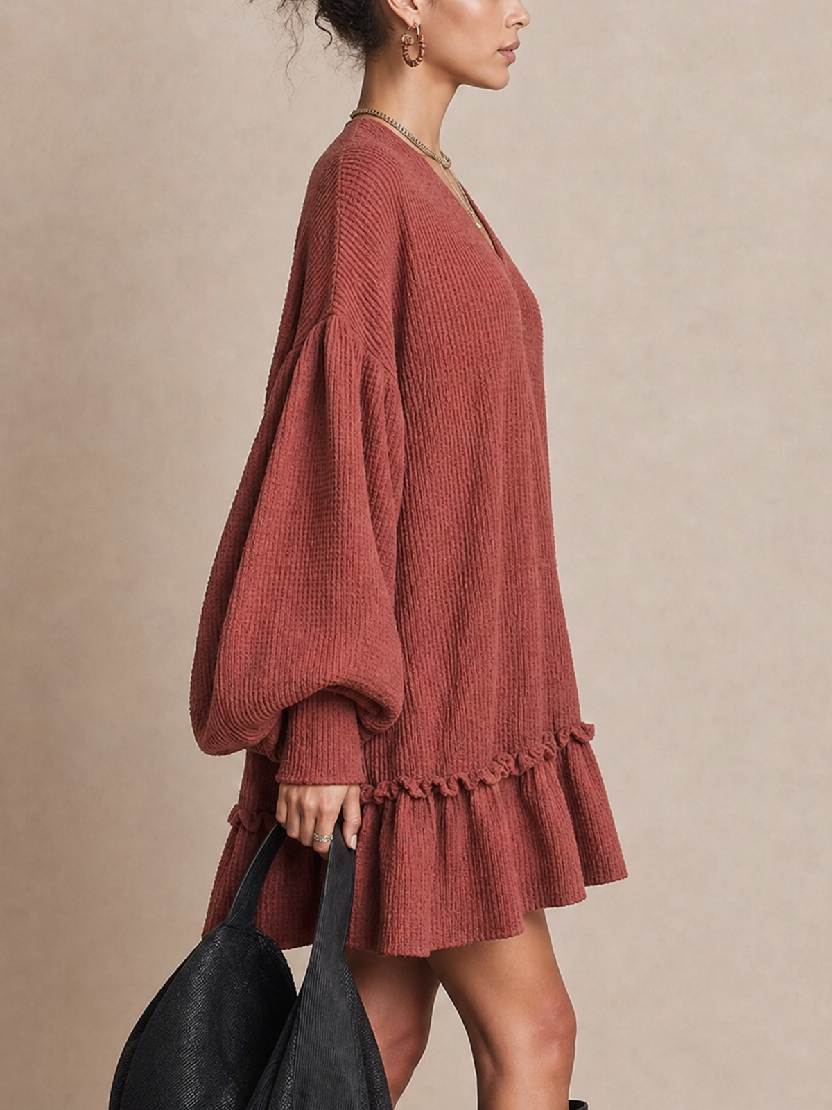 Robe courte gaufrée couleur rouille