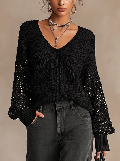 Top de punto negro lentejuelas
