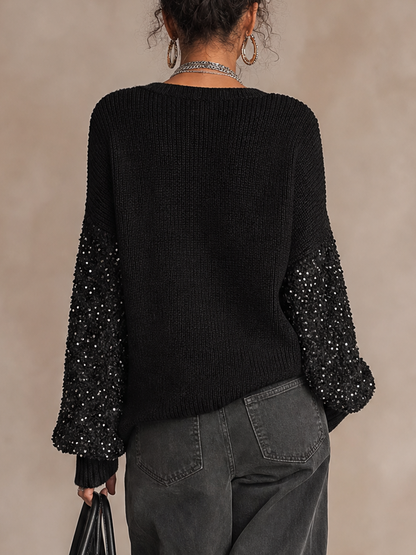 Top de punto negro lentejuelas