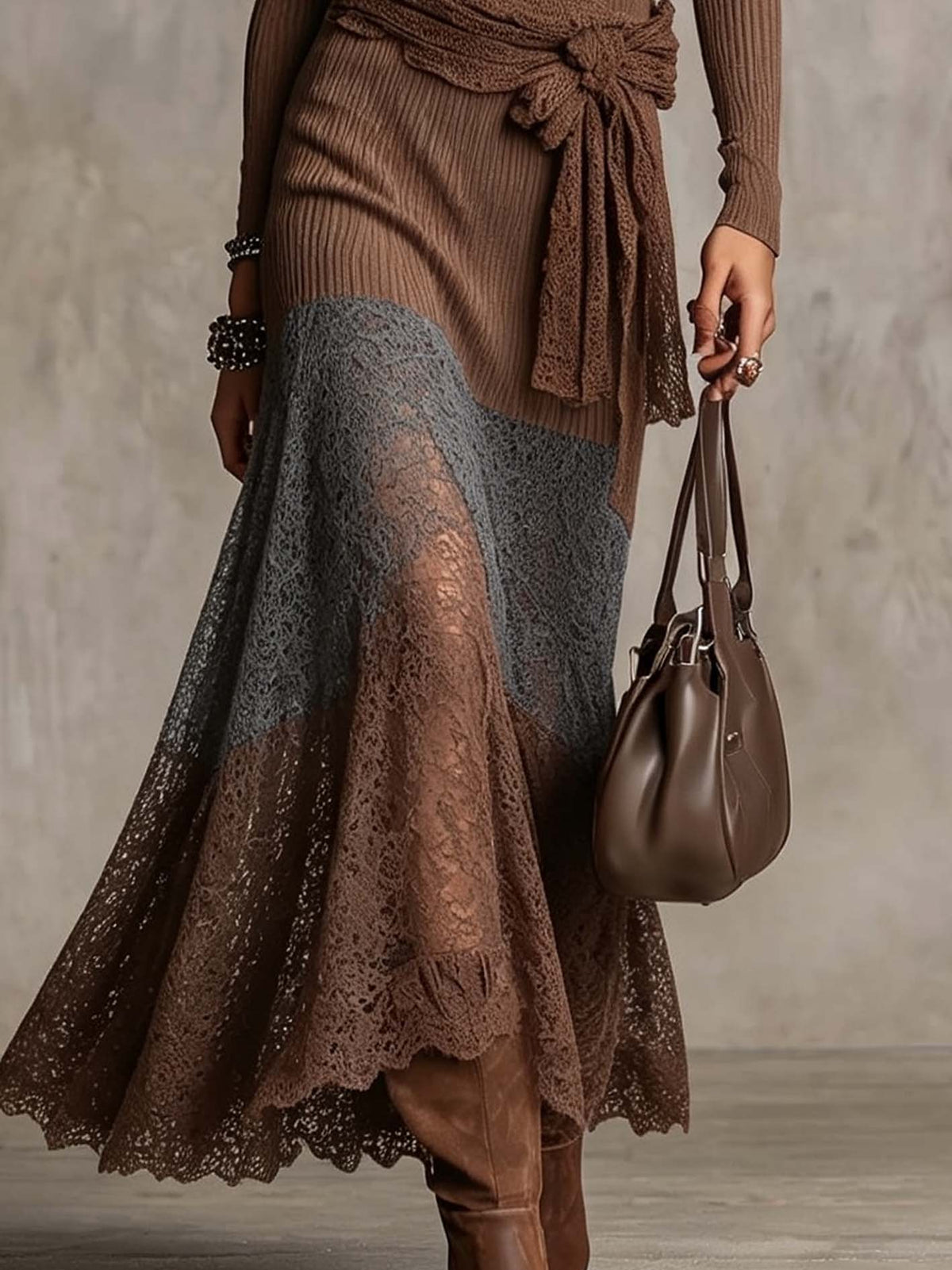 Robe longue côtelée brun moka