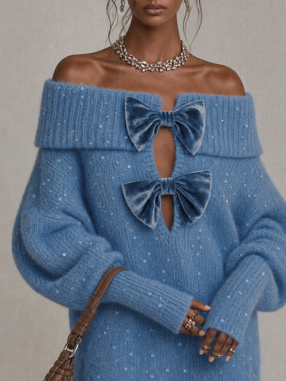 Robe courte bleue à sequins et épaulettes