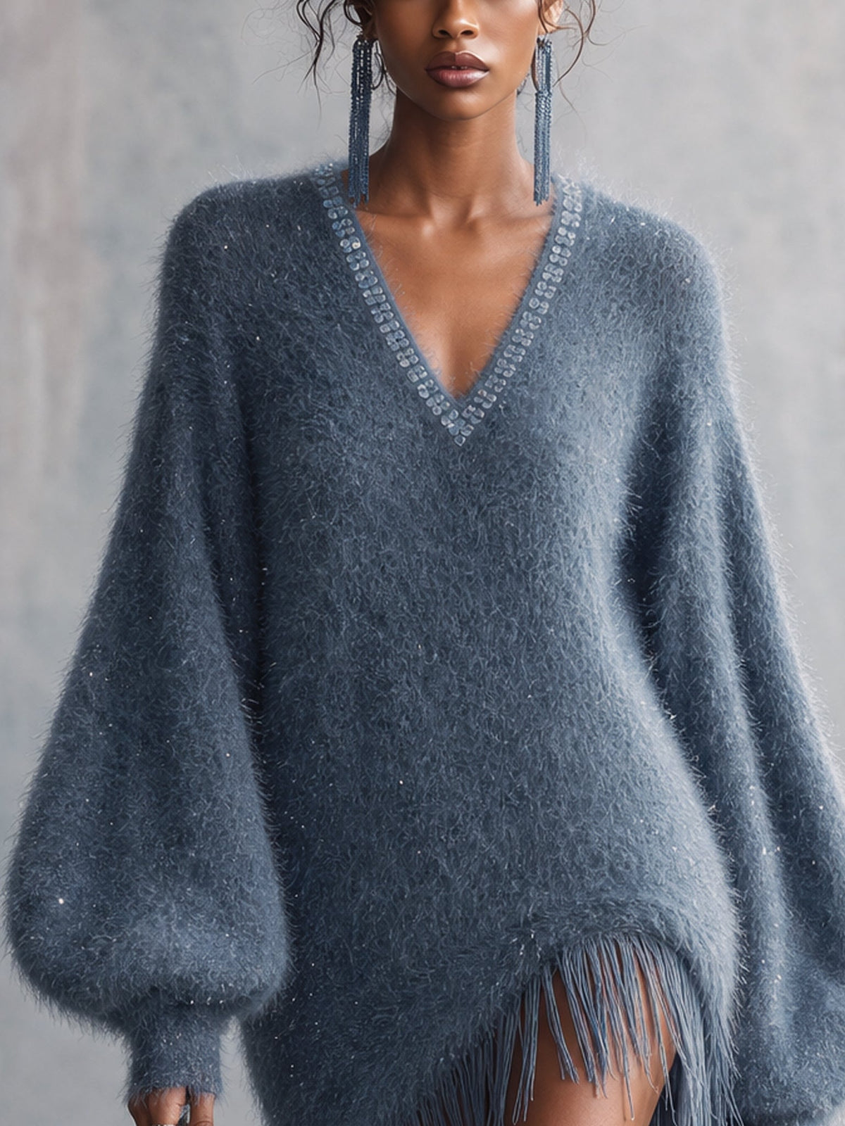 Robe courte oversize à sequins bleue
