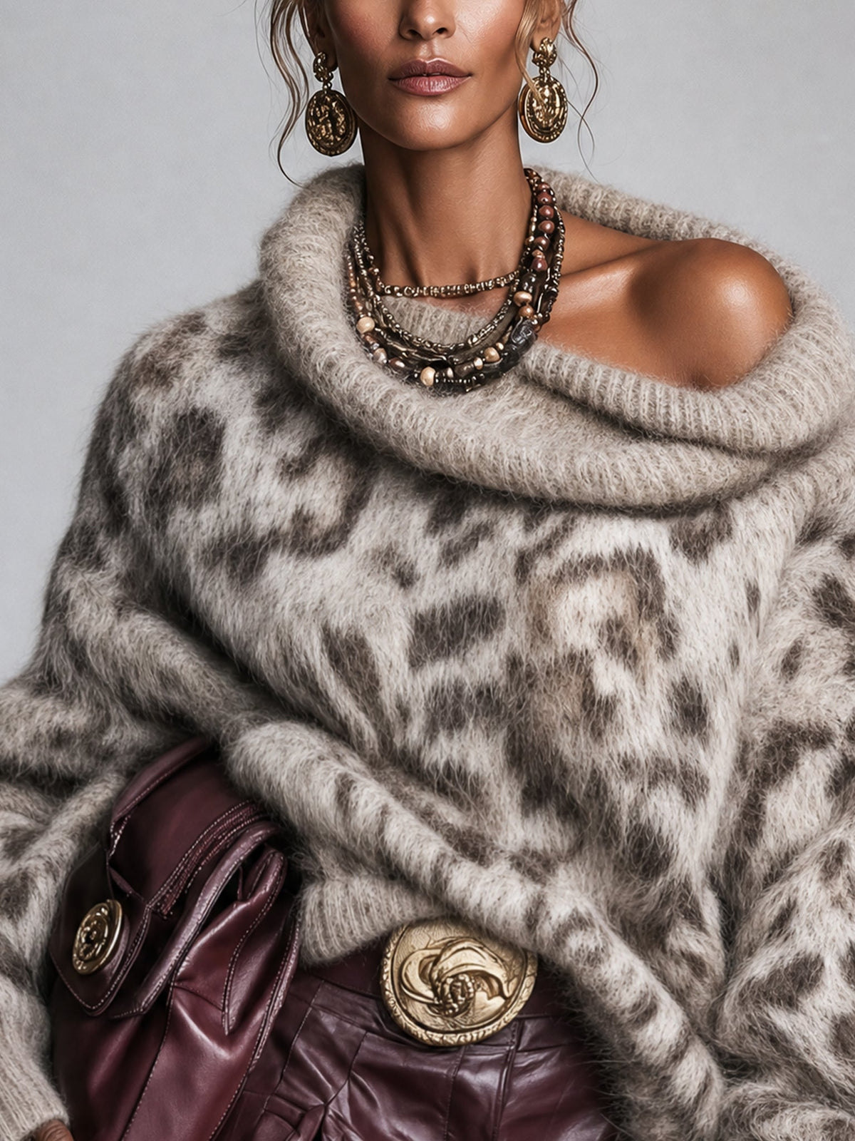 Pull oversize en mohair marron
