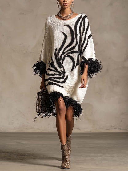 Robe midi blanche à motif abstrait