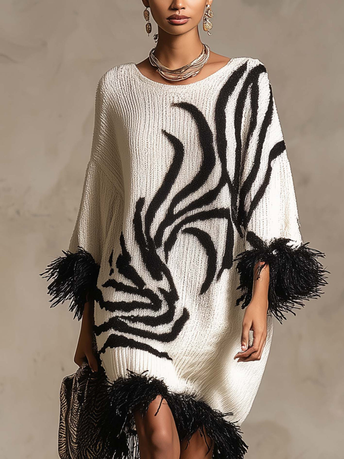Robe midi blanche à motif abstrait