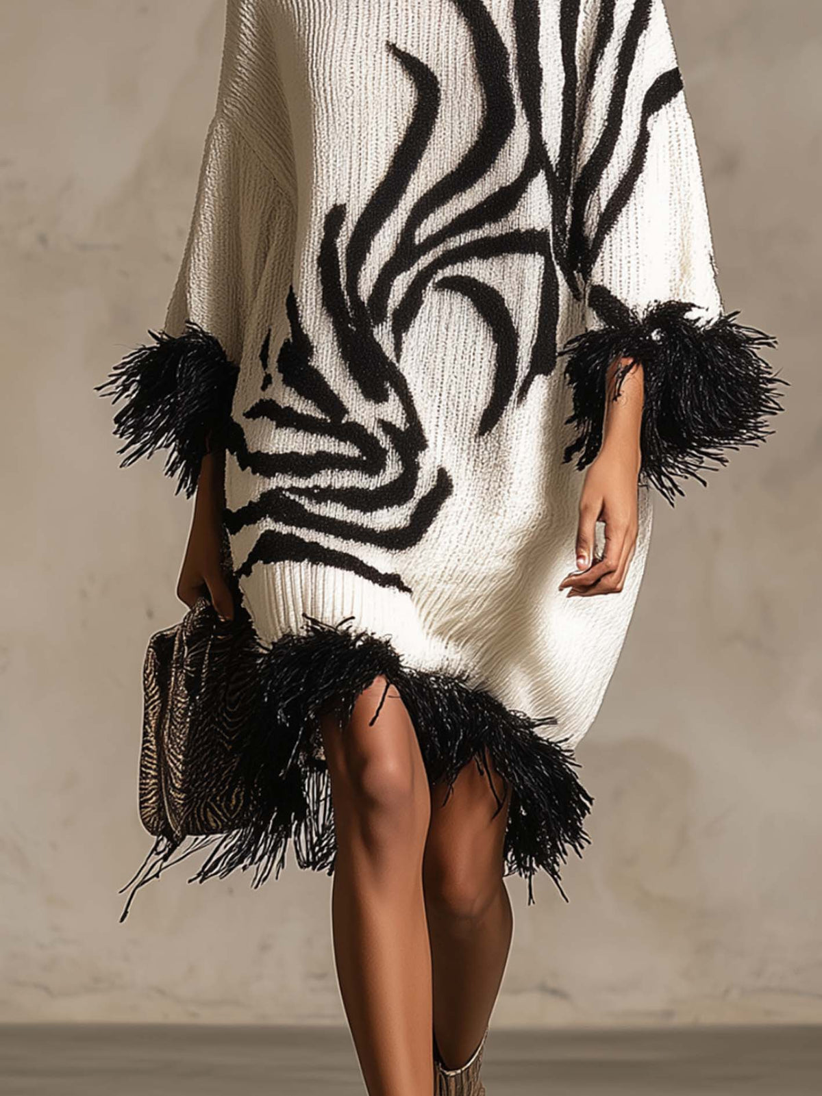 Robe midi blanche à motif abstrait