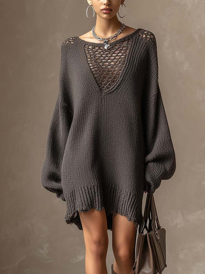 Robe midi grise en patchwork ajouré