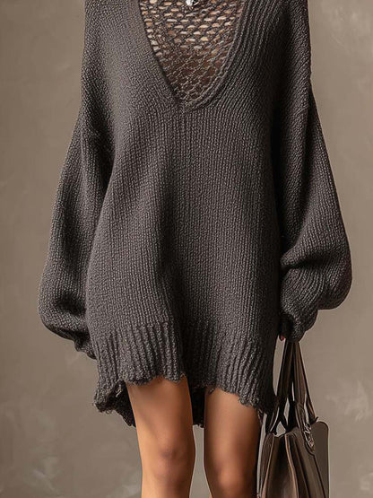 Robe midi grise en patchwork ajouré