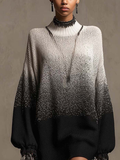 Robe courte dégradée noir et ivoire