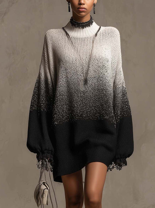 Robe courte dégradée noir et ivoire