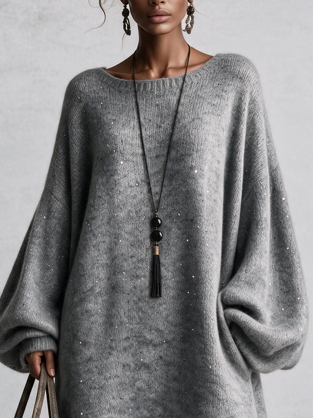 Robe courte oversize à sequins grise