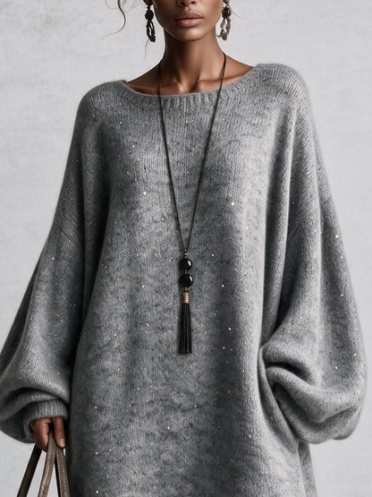 Robe courte oversize à sequins grise