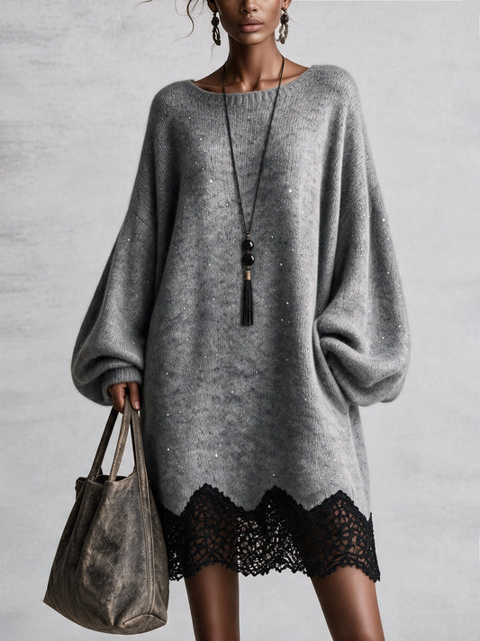 Robe courte oversize à sequins grise