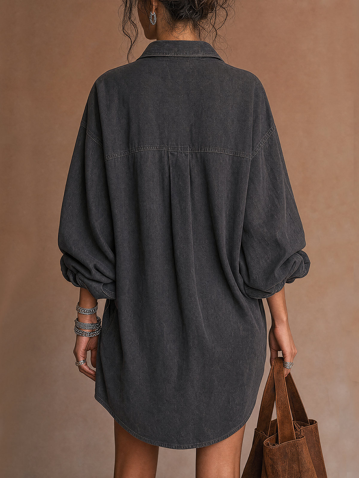 Minirobe chemise oversize noir délavé