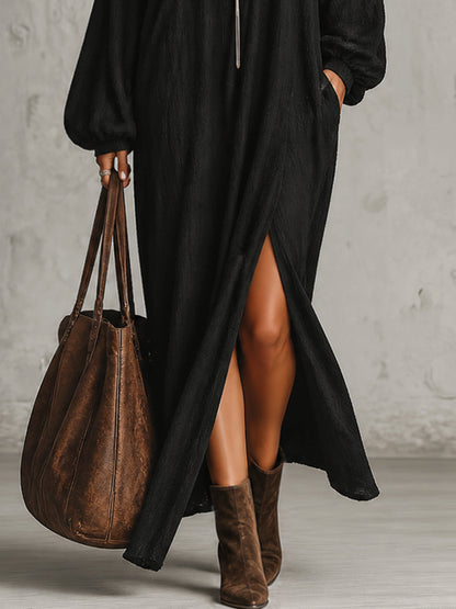 Robe longue noire en dentelle