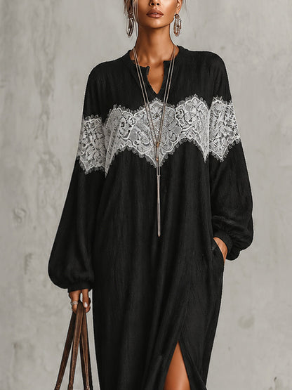 Robe longue noire en dentelle