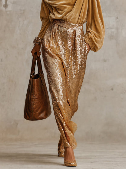 Ensemble haut doré et jupe à sequins