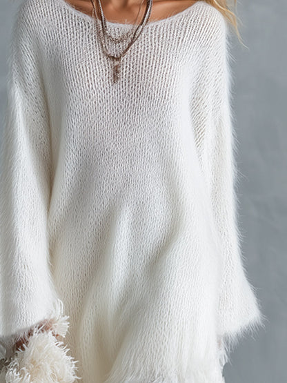 Robe longue blanche avec bas en dentelle