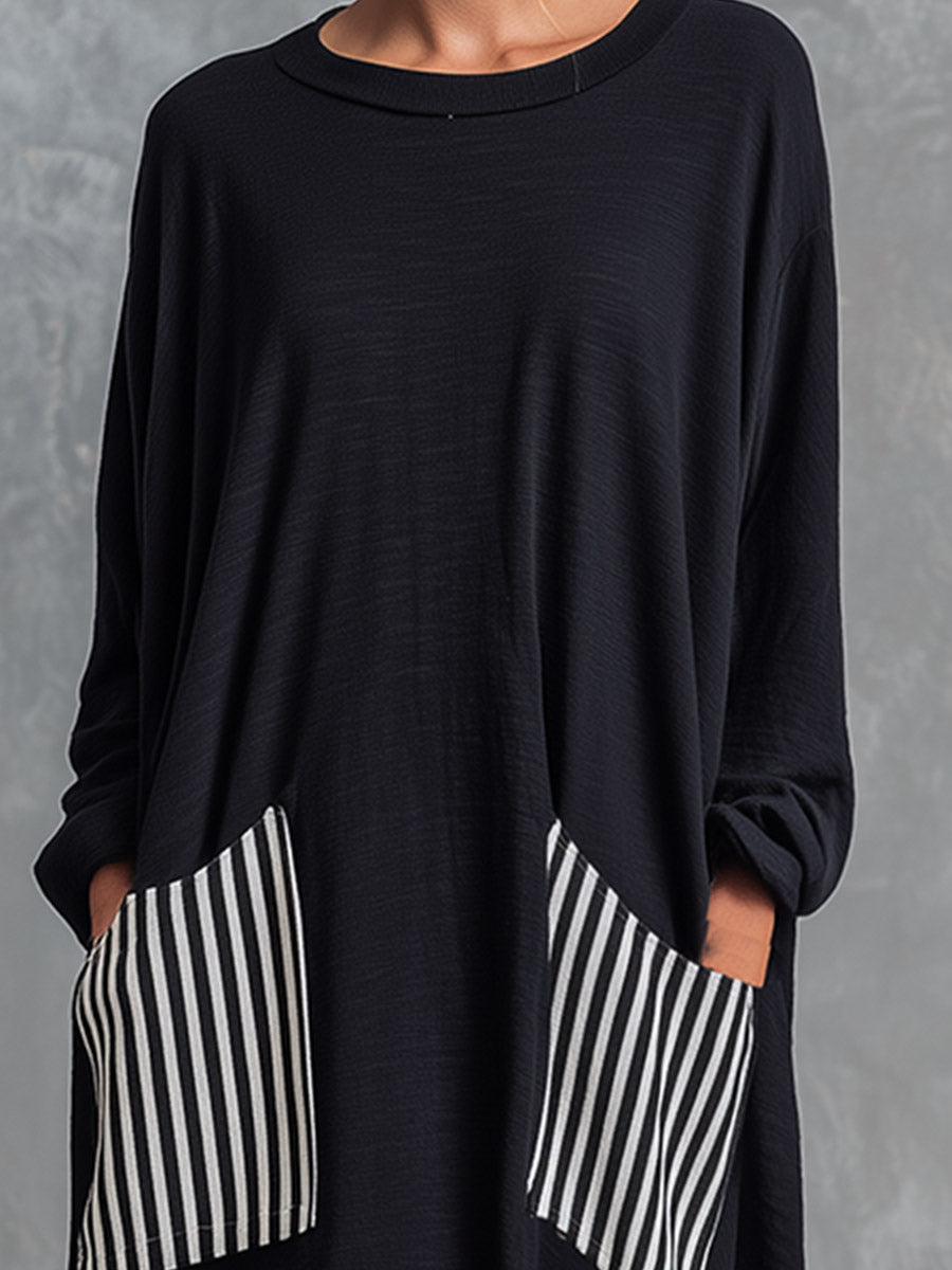 Robe maxi oversize noire à rayures minimaliste
