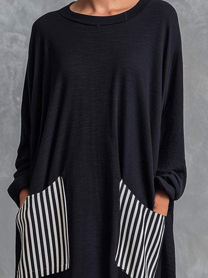 Robe maxi oversize noire à rayures minimaliste