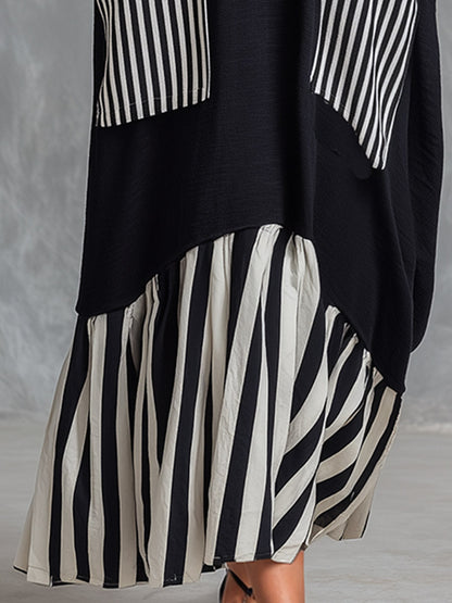 Robe maxi oversize noire à rayures minimaliste
