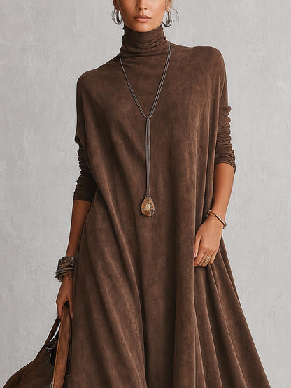 Vestido largo ante marrón con encaje