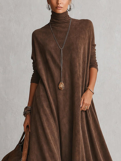 BRUNELLA | Robe Longue Effet Daim avec Bordure en Dentelle