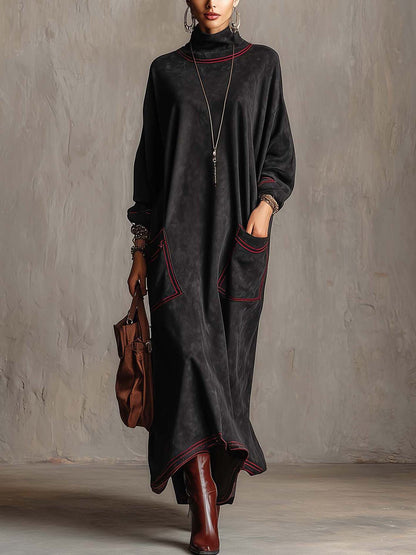 Robe longue en daim noir avec poches