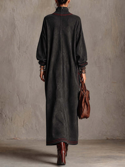 Robe longue en daim noir avec poches