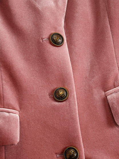 Élodie | Manteau en velours à revers, simple boutonnage et imprimé léopard