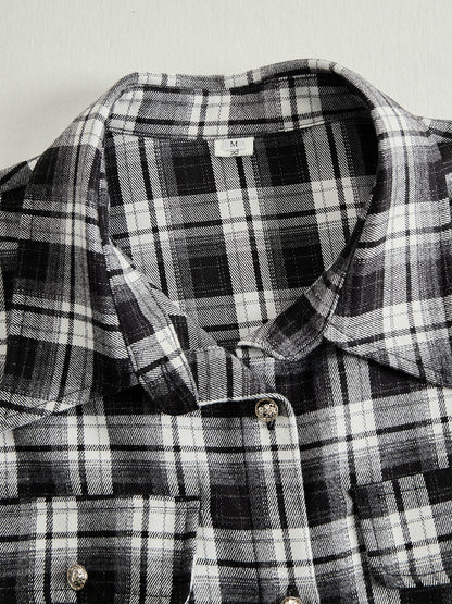 Margaux | Robe longue à revers et carreaux brun rougeâtre, style ethnique rétro