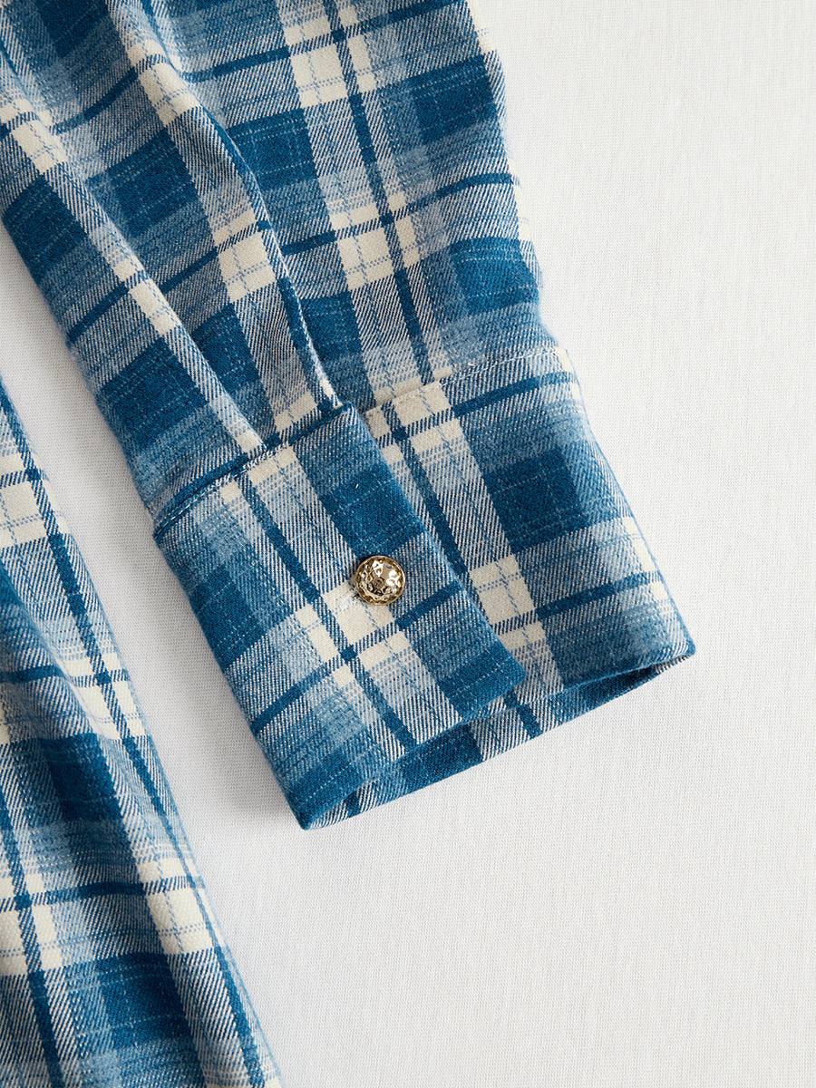 Margaux | Robe longue à revers et carreaux brun rougeâtre, style ethnique rétro