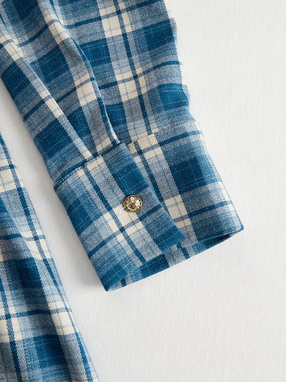 Margaux | Robe longue à revers et carreaux brun rougeâtre, style ethnique rétro