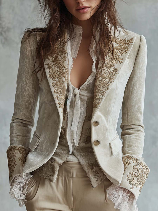 Ginevra - Blazer brodé couleur ivoire