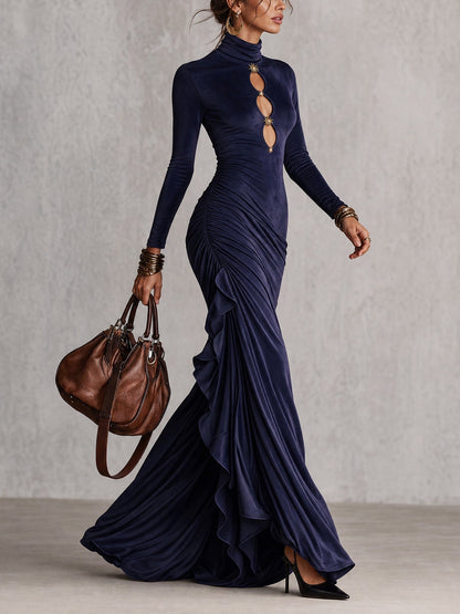 Vestido largo terciopelo azul marino